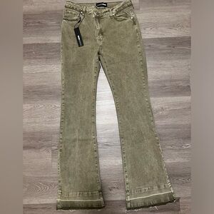 High Rise Flare Jean - Olive